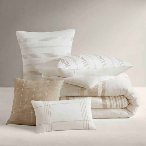 English Elm 3-piece King Yarn Dyed Cotton Duvet Set with Pompom Jacquard Stripe Percale Reverse B035P482899