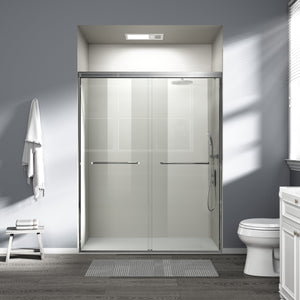English Elm 56-60 in Semi-frameless Bypass Shower Door Matte Black Tempered Glass Walk-in Brushed Nickel W1573P239436