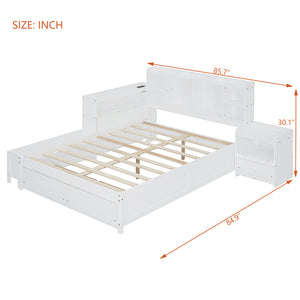 English Elm Full Size Wooden Platform Bed With Desk, Storage Drawers, Usb Ports, Nightstand & Modern Design N820S00029K