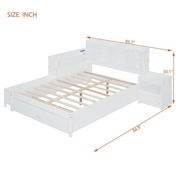 English Elm Full Size Wooden Platform Bed With Desk, Storage Drawers, Usb Ports, Nightstand & Modern Design N820S00029K