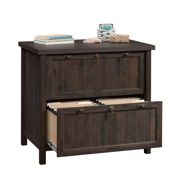 English Elm Lateral File Cabinet - Rustic Brown Finish, Secure Storage With Lockable Drawers For Home Or Office B356P402604