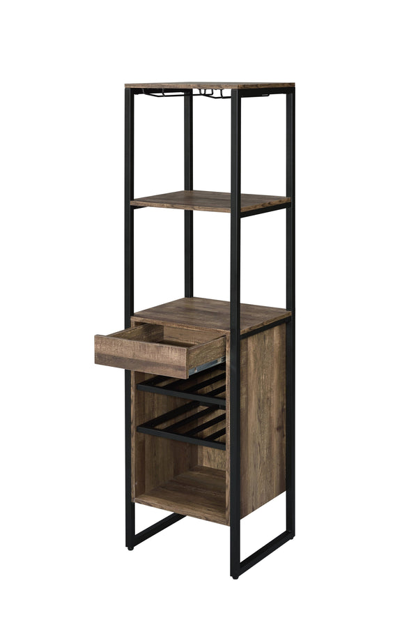 English Elm Narik Tall Freestanding Wine Rack with Drawer Open Slatted Rustic Modern Storage B2726P338123