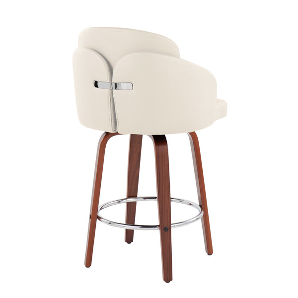 English Elm Fixed-height Swivel Counter Stools with Faux Leather Seats and Chrome Footrest Set of 2 B202S01813