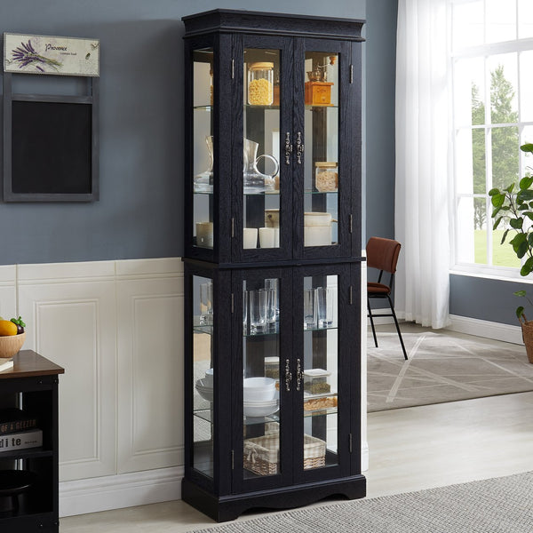 English Elm Lighted Curio Display Cabinet - Elegant Glass Storage With Ambient Lighting For Wine, Toys & More W2275P292640