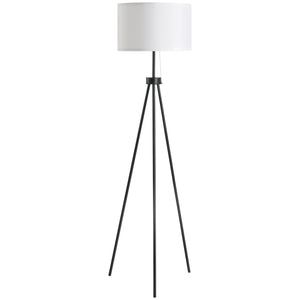 English Elm HOMCOM Tripod Floor Lamp 59.75" with Pull Chain, Black Fabric Shade, E26 Socket, Stable Steel Design W2225P217293