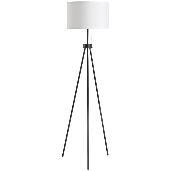 English Elm HOMCOM Tripod Floor Lamp 59.75" with Pull Chain, Black Fabric Shade, E26 Socket, Stable Steel Design W2225P217293