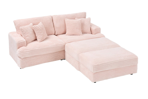 English Elm 88.58" Corduroy Three Seater Sofa with Four Toss Pillows for Modern Living Rooms W3356P312627