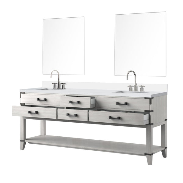 English Elm White Oak Double Bath Vanity Set With White Quartz Top, Mirrors & Faucet - Elegant Spa Retreat B2731S01909-GIGA
