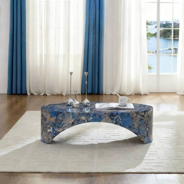 English Elm The Oval Marble Effect Fiberglass Coffee Table Low Profile Contemporary Living Room Blue W2085P374184
