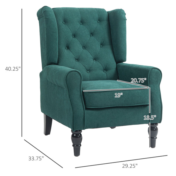 English Elm HOMCOM Elegant Button-Tufted Wingback Accent Chair in Dark Green with Thick Padded Seat & Eucalyptus Legs W2225P200667