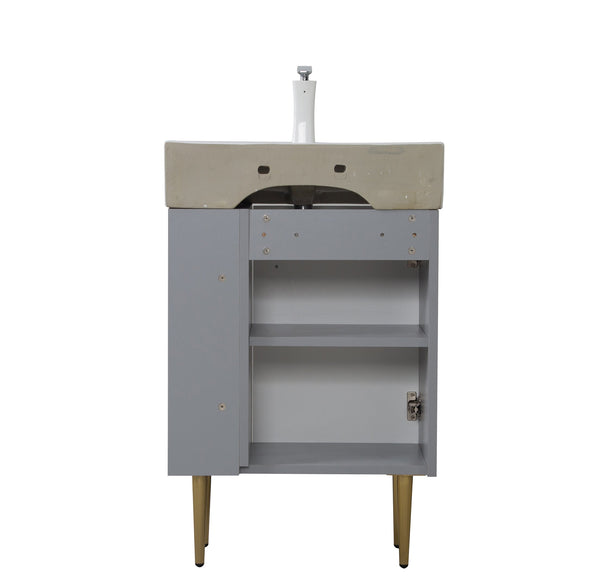 English Elm 21.6" Matte Grey Bathroom Vanity with Open Shelf Gold Hardware Soft Close Door W1573P224396