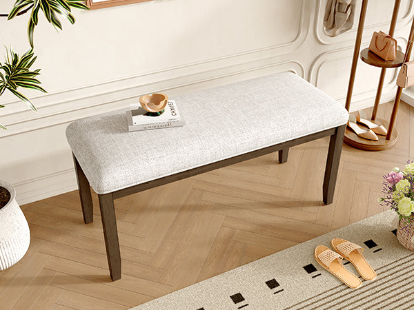 English Elm Upholstered Bench with Padded Seat and Solid Wood Legs, 39.75" Contemporary Entryway and Bedroom Accent Piece Beige+Brown N752P271804D