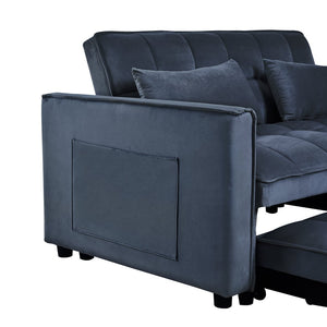English Elm 3 Convertible Sleeper Sofa Bed Velvet Loveseat Futon with Pull-Out Bed, Adjustable Back, Storage Pockets Black W2121P179227