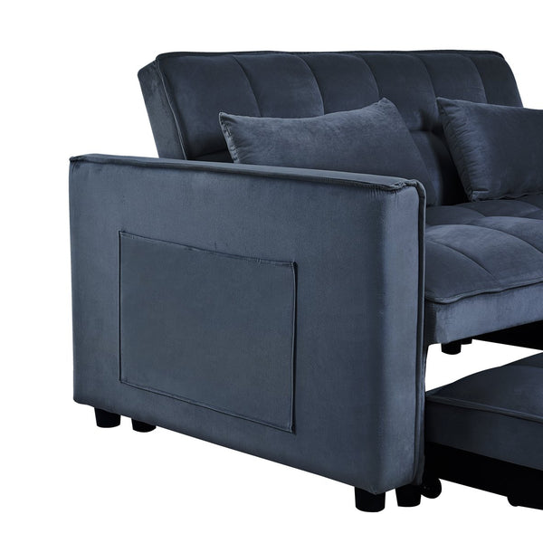 English Elm 3 Convertible Sleeper Sofa Bed Velvet Loveseat Futon with Pull-Out Bed, Adjustable Back, Storage Pockets Black W2121P179227