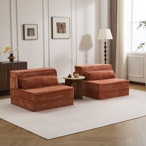 English Elm Compression Oversized Modular Sofa Bed - Versatile Floor Seating With Memory Foam & Pillows, Orange W3723S00046