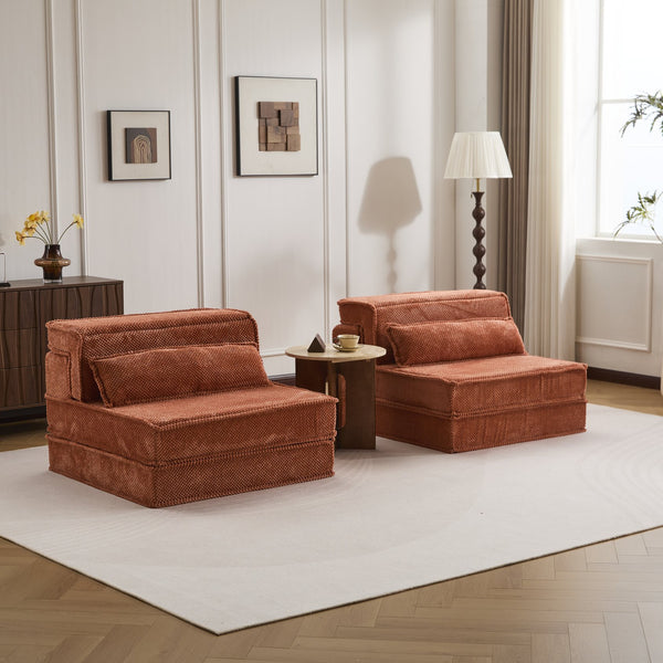 English Elm Compression Oversized Modular Sofa Bed - Versatile Floor Seating With Memory Foam & Pillows, Orange W3723S00046