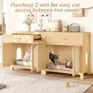 English Elm Cat Litter Box Cabinet with Sisal Doors Storage Drawer and Nightstand Surface N704P379111N