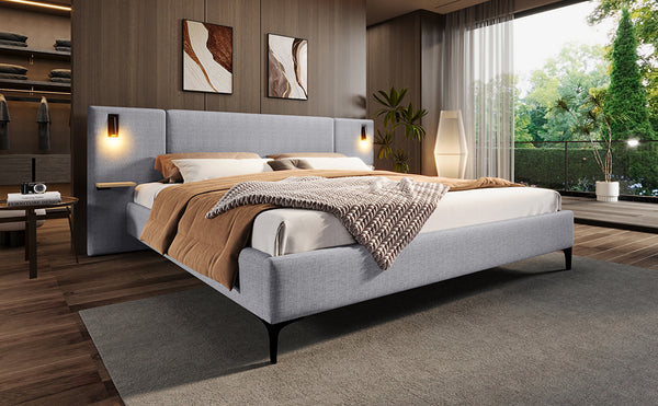 English Elm Christopher Knight Home® - Chic Linen Upholstered Bed With Integrated Lighting & Shelves, Grey, King - Modern Comfort & Style N769P264788K