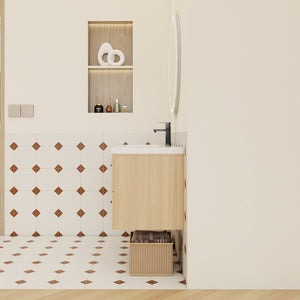 English Elm 36" Floating Bathroom Vanity Light Oak Finish Modular Cabinet with Gel Coat Sink Top W3450S00078
