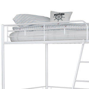 English Elm Twin Modern Loft Bed with Built-In Ladder for Space-Saving Study, Storage or Play Area, Metal Frame White 14 L x 80 W x 9 H B2741P348865