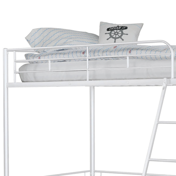 English Elm Twin Modern Loft Bed with Built-In Ladder for Space-Saving Study, Storage or Play Area, Metal Frame White 14 L x 80 W x 9 H B2741P348865