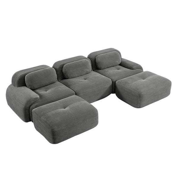 English Elm U-shaped Modular Sectional Corduroy Sofa with Wide Armrests for Living Room Comfort Grey W714S01268