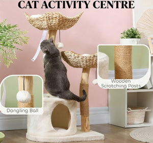 English Elm Cat Tree with Jute Wrapped Pearwood Posts Woven Condo Two Perches Indoor Home T3971P431972