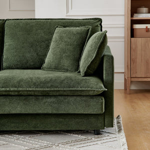 English Elm Modern Sectional Convertible Sofa with Ottoman, Oversized L-Shaped 4-Seater Towel Fabric Comfort Green W1413S00081