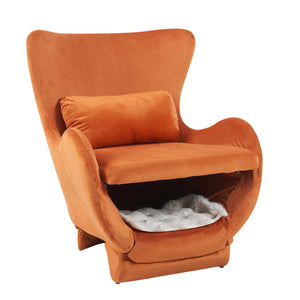 English Elm Furniture Plush 2-in-1 Pet-Friendly Mid Century Modern Accent Chair with Velvet Upholstery, Removable Base and Ergonomic Support for Living Room Orange N843P331163S