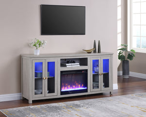 English Elm Emerson 70 Inch Fireplace Tv Stand with Led Accents Electric Heater and Media Storage Light Gray B2749P413266