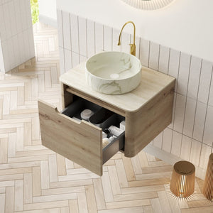 English Elm Xai 24" Floating Bathroom Vanity With Ceramic Vessel Sink, Travertine-Pattern Top & Soft-Close Drawer W2615S00272-GIGA