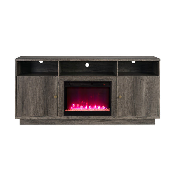 English Elm Ambrogio 70 Inch Electric Fireplace Tv Stand with Led Shelves and Cabinet Storage Gray B2749P413271