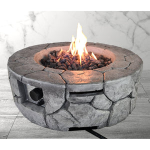 English Elm 9'' Fiber Reinforced Concrete Outdoor Fire Pit, 40,000 BTU Propane, 28" W Rustic Stone Look, Cover Included B120P198408
