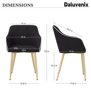 English Elm Dining Chairs Set of 2 Mid-Century Modern Upholstered Linen Side Chairs with Thick Foam Cushions, Wooden Legs and Armrests for Dining Room Comfort Black T3950P405211