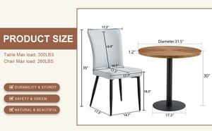 English Elm Table 5-Piece Modern Dining Set - 31.5" Dark Wood Grain Round Table & 4 Light Gray Pu Chairs W1151S02488-GIGA