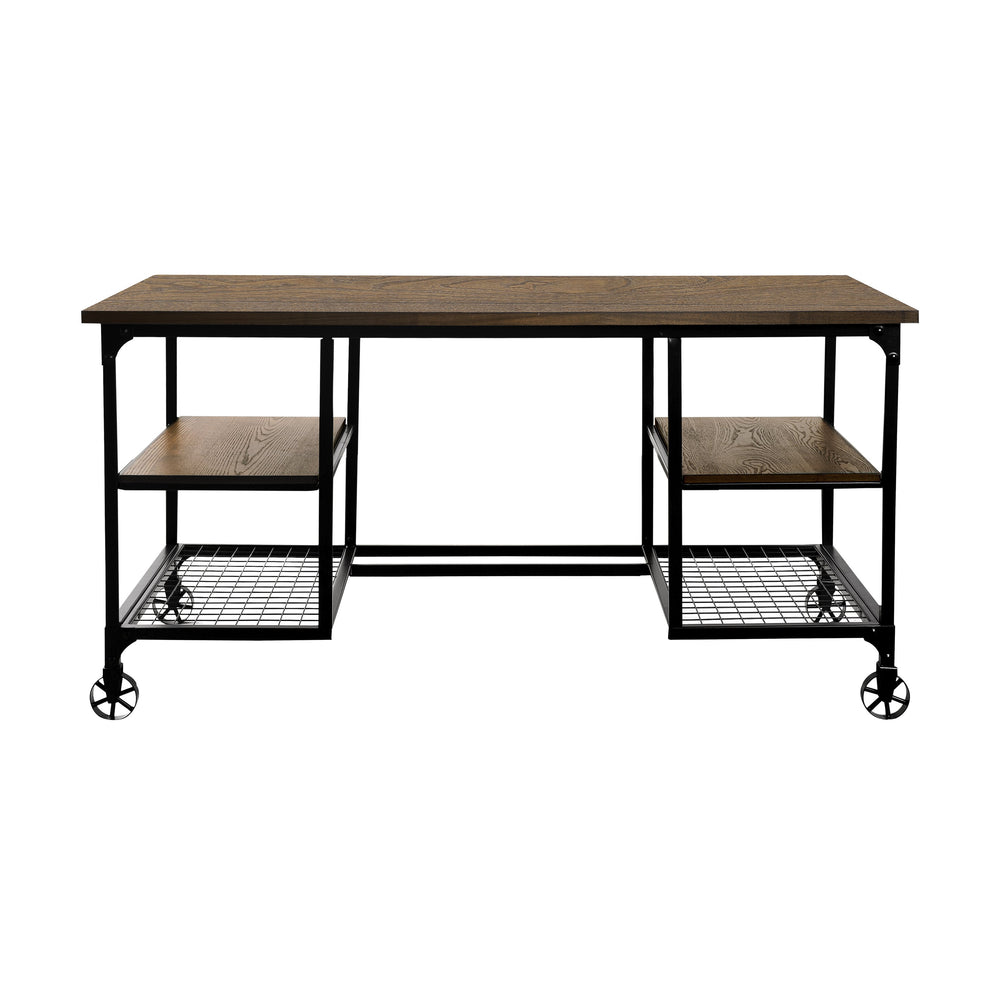 English Elm Modern Counter Height Writing Desk with Industrial Metal Frame and Distressed Wood Shelves, 60" Black,Natural 62.75 L x 31.5 W x 8 H B011P232135