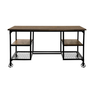 English Elm Modern Counter Height Writing Desk with Industrial Metal Frame and Distressed Wood Shelves, 60" Black,Natural 62.75 L x 31.5 W x 8 H B011P232135