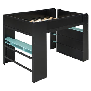 English Elm Full Size Gaming Bunk Bed with Rgb Lighting Integrated Desk Wardrobe and Storage Blue LT100266AAC