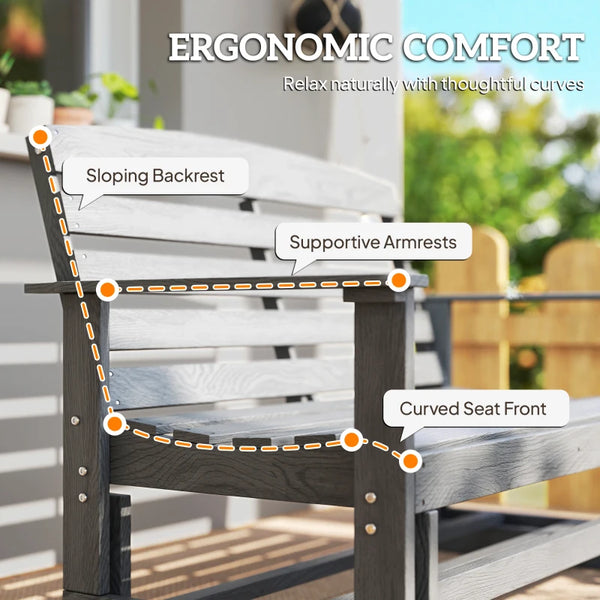 English Elm Double Outdoor Glider Bench Weatherproof Hdpe Slatted Farmhouse Porch Loveseat for Two Gray T3971P459259