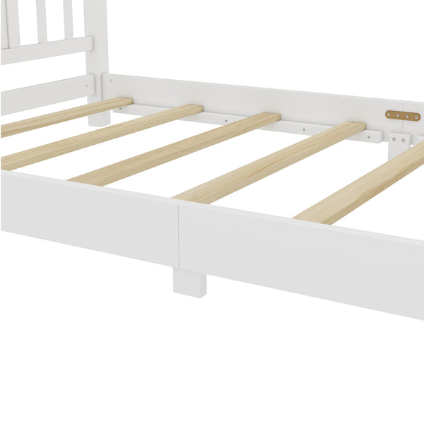 English Elm Twin Low Profile Floor Bed with Guardrails Pine Wood Frame Minimalist Bedroom White W1580P438797