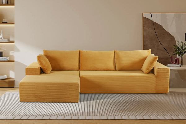 English Elm Cozyform Convertible Sectional Sofa In Ginger Yellow Corduroy - No Assembly, Modern Comfort For All B2735P359713