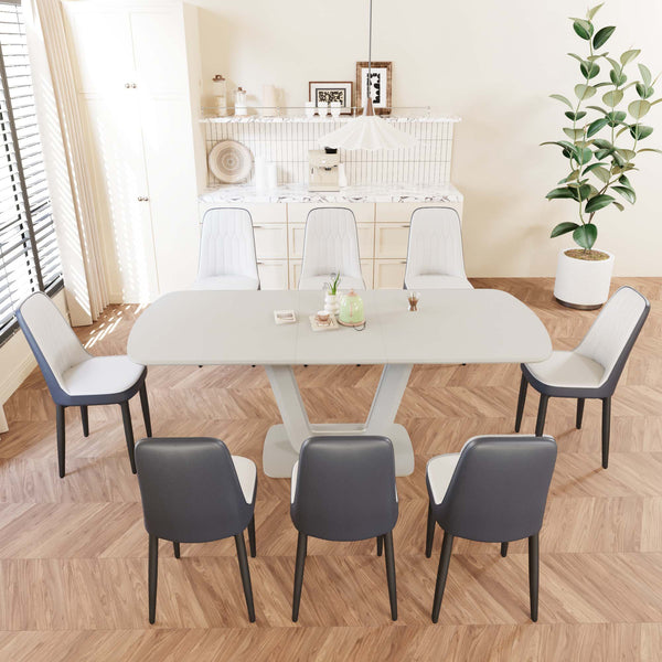 English Elm 62.99-78.74" Expandable Dining Table Set For 2-8 With 8 Padded Chairs, Modern Design & Easy Assembly W2189S00721