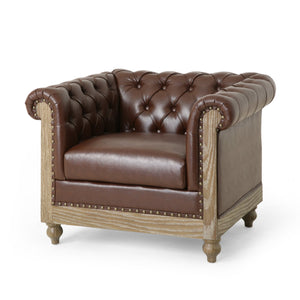English Elm Christopher Knight Home® - CLUB Club Chair Chesterfield-Inspired Tufted PU Upholstery with Nailhead Trim, Scrolled Arms, Turned Legs Dark Brown 39.25 L x 34.25 W x 25 H 72069.00