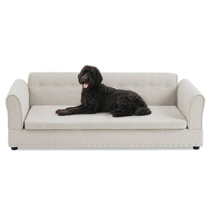 English Elm Oversized Linen Pet Sofa with Armrest Backrest for Large Dogs Modern Living Room W487P430327