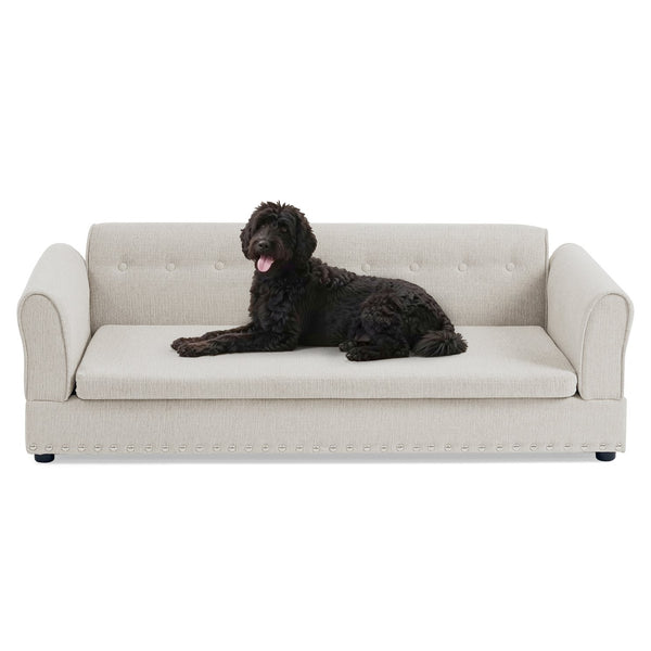 English Elm Oversized Linen Pet Sofa with Armrest Backrest for Large Dogs Modern Living Room W487P430327