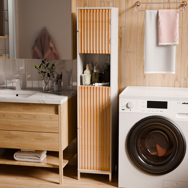 English Elm Bathroom Tall Storage Cabinet With Bamboo Doors - Space-Saving, Stylish, And Moisture-Resistant Design W2992P233445