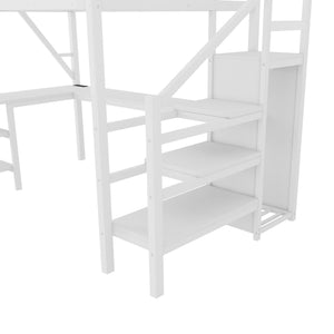 English Elm Metal Full Loft Bed with L Shaped Desk Wardrobe Rgb Lighting and Usb Charging White W2593S00054