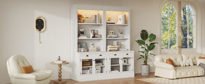 English Elm 83.4"Tall Modern Bookshelf Suite With Led Lighting - Stylish 2-Piece Storage For Home & Office Decor N751S059520K