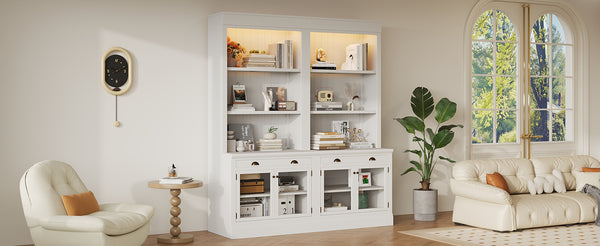 English Elm 83.4"Tall Modern Bookshelf Suite With Led Lighting - Stylish 2-Piece Storage For Home & Office Decor N751S059520K