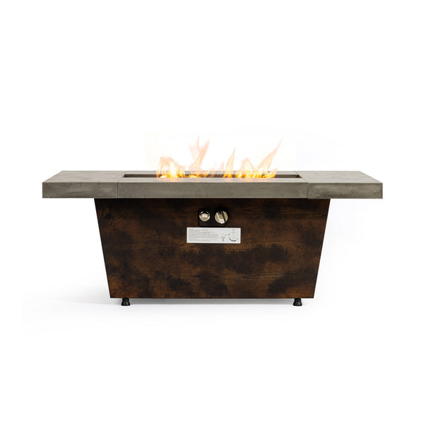 English Elm 42 Inch Gas Fire Pit Table 50,000 BTU Cement Grey Rectangle Patio Table with Lid, Grill, Volcanic Rock W853P368308